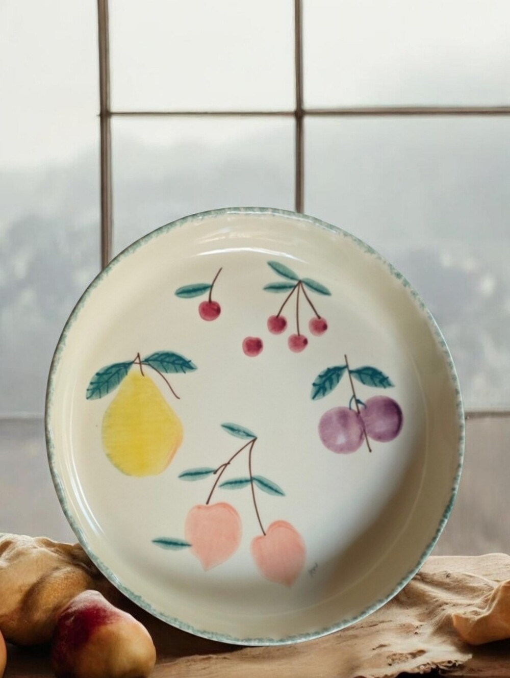 VINTAGE HARTSTONE Pottery 11" Deep-Dish Baking Serving Plate Fruit Salad Pattern